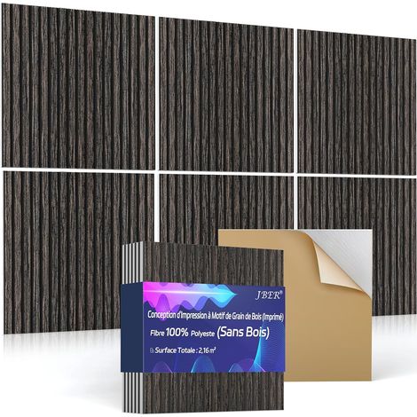 Pack of 6 Acoustic Wall Panels, Self-Adhesive Acoustic Foam for Walls, Sound Insulation, Decorative Wall Panel (No Wood), for Recording Studios, 60 x 60 x 1 cm, Smoked Oak (1/5)