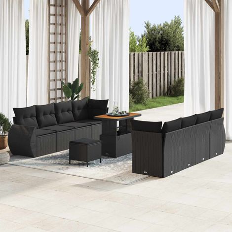 Gartensofa-set mit Kissen 11 pcs Schwarz Poly-Rattan (1/5)