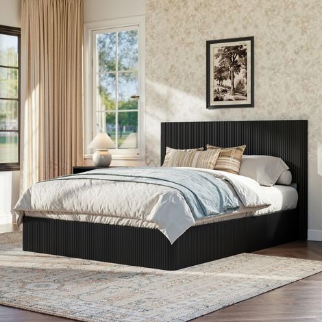 Letto contenitore 160 x 200 cm con sistema idraulico, struttura in MDF e acciaio, nero (1/5)