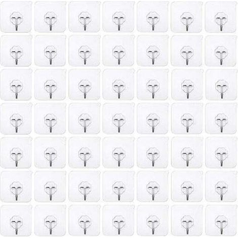 50 pièces crochets adhésifs sans perçage Crochet sans perçage auto-adhésif, crochet mural transparent, crochet adhésif transparent crochet de porte patère étanche idéal pour cuisine salle de bain mur (1/5)