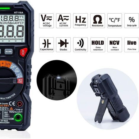 Multimetro digitale TRMS 6000 punti, tester elettrico professionale con termometro, misura tensione/corrente AC/DC, resistenza/frequenza e temperatura. (1/3)