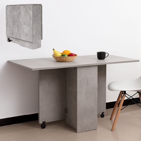 Tavolo da Pranzo Salvaspazio Scrivania Pieghevole con Ruote Cemento 140x75x74cm (1/5)