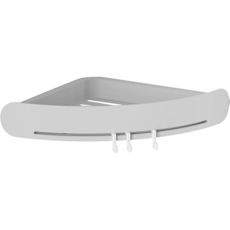 Triangle Baskets, Wall Mounted Bathroom Shelf Storage Organizer with 3 Hooks No Drilling - Gray (1/5)