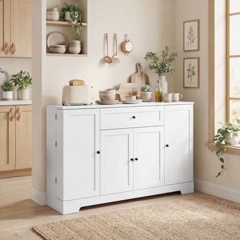 Küchen-Sideboard, Aufbewahrungsmöbel mit Schublade, 4 Türen mit Soft-Close-Funktion, verstellbare Türablagen und Regalböden, weiß