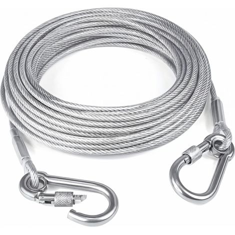 Laisse de maison pour chien - 3 m - Avec crochet rotatif - Robuste - En acier inoxydable et PVC - Laisse de 2 mm d'épaisseur - Laisse de cour pour grands chiens, parc, camping, plage (argenté) (1/5)