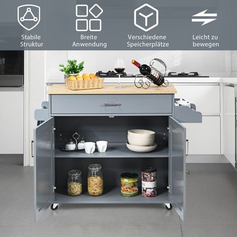 Isla de cocina con carrito de almacenamiento rodante armario grande 116 x 40 x 85 cm gris natural