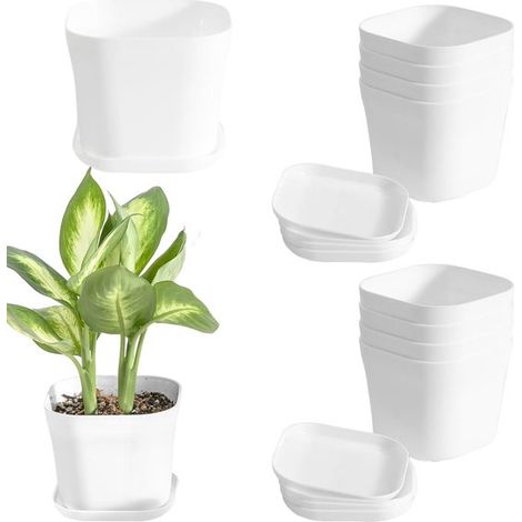 Juego de 10 macetas pequeñas de plástico con platillo - 10 cm de diámetro para interiores y balcones, ideales para plantas y jardinería. (1/5)
