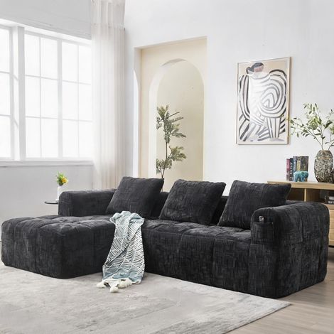 Noir Canapé en tissu chenille 3 places modulable avec rangements (1/5)