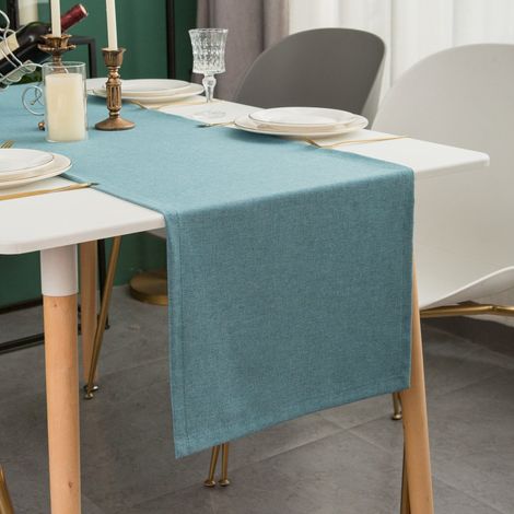 Chemin de table 40x180 cm bleu – Lin – Lavable et repassable à basse température – Style moderne -  pour décoration de fête et de salle à manger (1/5)