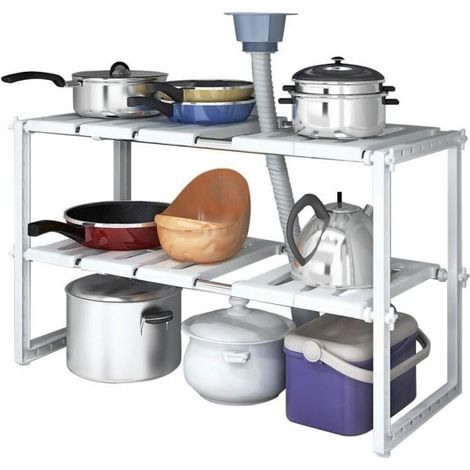 Scaffale sotto lavabo cucina 2 ripiani salvaspazio regolabile 38x26x50-70cm 5818