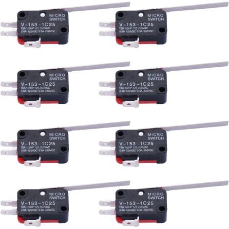 Paquete de 10 microinterruptores de bisagra, palanca de brazo recto largo, SPDT, interruptor de límite de acción rápida para Arduino V-153-1C25 (1/5)