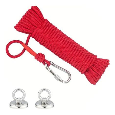 Aimant de Pêche Puissant 46 kg - 2 Pièces Ø 36 mm en Néodyme N52 - Aimant de Récupération avec Double Anneau Inox et Corde - Pour Chasse au Trésor, Rivière, Plongée, Nettoyage (1/5)