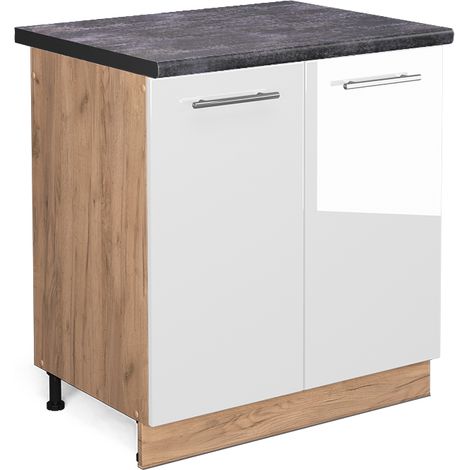 Armario bajo para fregadero Fame-Line, Blanco alto brillo, 80 cm , ET Antracita, Vicco