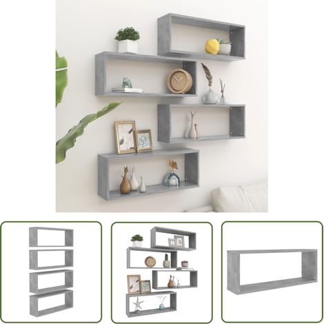 The Living Store Étagères murales cube 4 pcs Gris béton Bois d’ingénierie - Etagere Murale - Rangement Mural - Etageres Cubes - Meuble Deco - Decoration Murale (1/5)