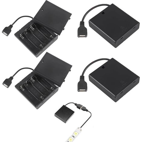 4 Pièces Supports de Batteries AA avec Interrupteur pour 4 Piles USB, Prise USB Femelle, 6V de Sortie, Boitier Pile AA Compatible pour Éclairage LED, Projets Électroniques et Voitures RC (1/5)