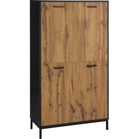 Armoire en chêne noir 2 portes – Design rustique avec poignées en métal – Grand espace de rangement pour bureau – Surface facile d'entretien (1/4)