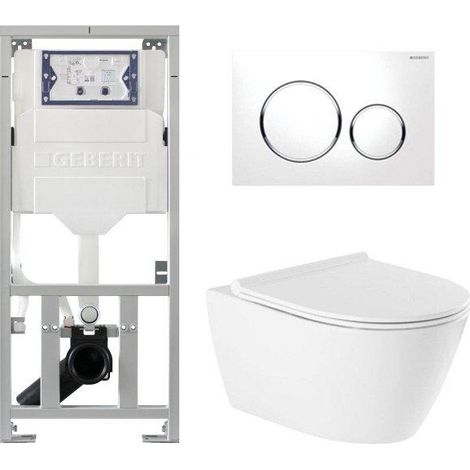 QeramiQ Salina Pack WC - sans bride - à fond creux - abattant à fermeture douce - plaque de déclenchement Geberit Sigma20 blanc brillant - blanc