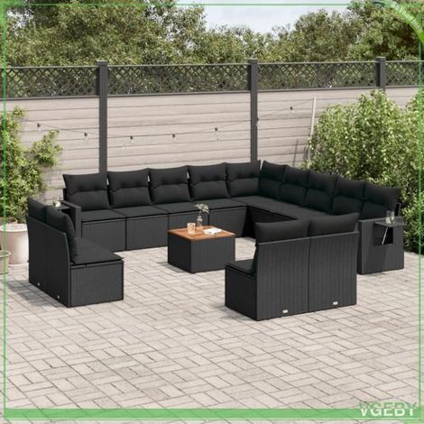 Salon de jardin - FAF7291712422508 - 14 pièces noir - résine tressée - table acacia, rangement étanche (1/3)