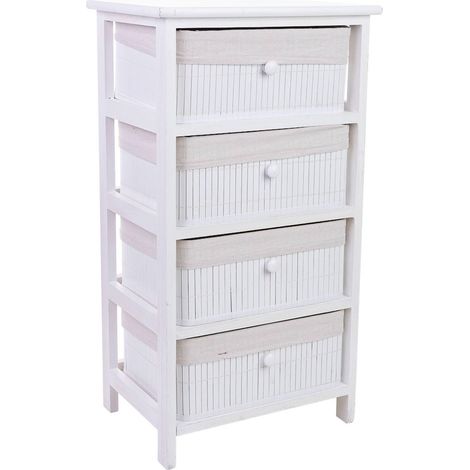 chiffonnier romantique blanc à quatre tiroirs en bambou - blanc romantique et bambou naturel (1/5)