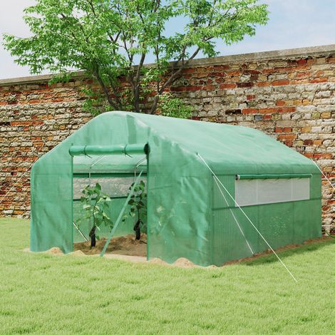Serra a tunnel 4x3x2 m con 2 finestre, copertura in PE anti-UV e 1 porta avvolgibile con cerniera (verde)