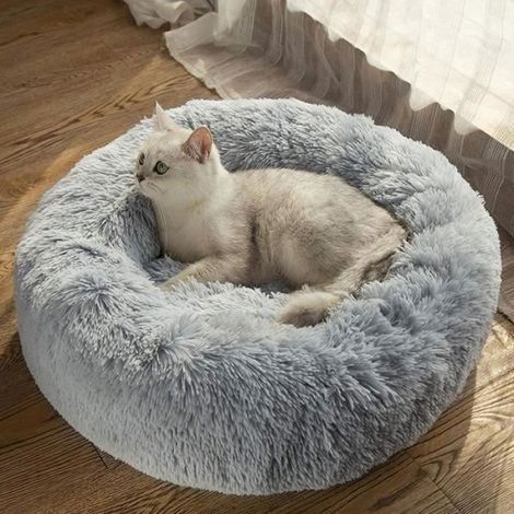 Lit Rond en Peluche pour Animal Domestique - - Convient pour Chiots et Chatons - Gris (1/4)