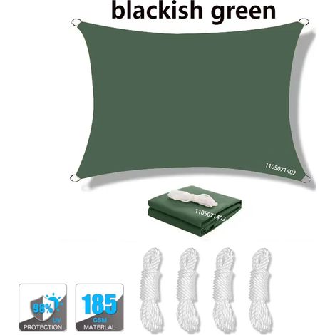 (Vert foncé, 200x300cm) Voile d'ombrage imperméable, résistante aux UV, adaptée aux patios, jardins, cours, etc., avec anneau en D. (1/4)