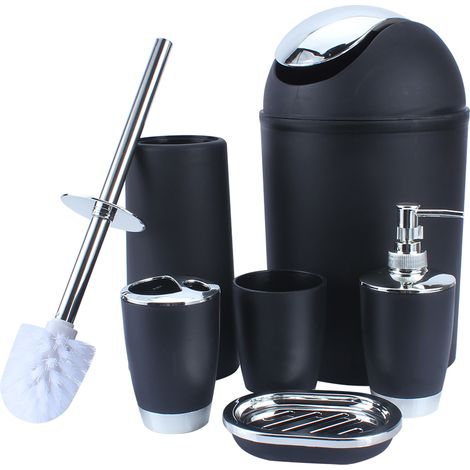 Set 6 pièces salle de bain, corbeille, porte-savon, distributeur, gobelet, porte-brosse à dents. (1/3)