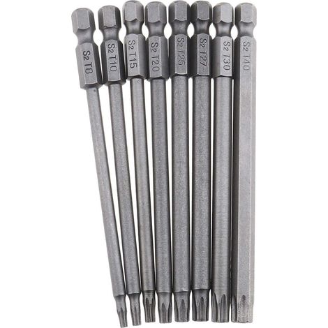 ZOLGINAH Lot de 8 embouts de tournevis Torx 100 mm à tige hexagonale T8 T10 T15 T20 T25 T27 T30 T40 pour outils électriques (1/5)