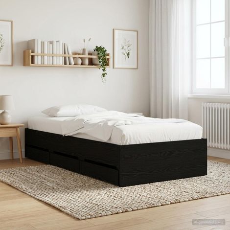 Cadre de lit 80 x 200 cm avec tiroirs de rangement en bois d’ingénierie chêne noir - PANGIVO (1/5)