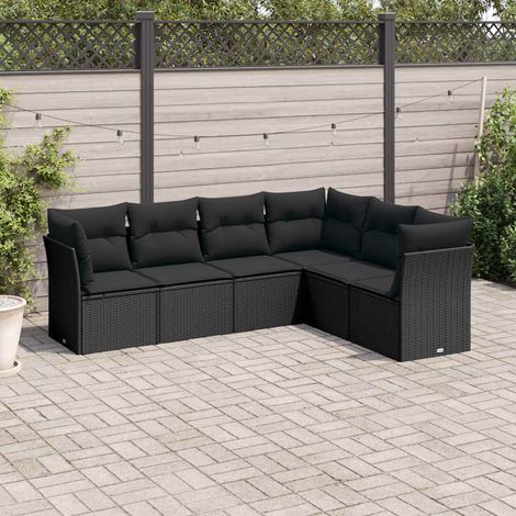 vidaXL Salon de jardin 6 pcs avec coussins noir résine tressée (1/3)