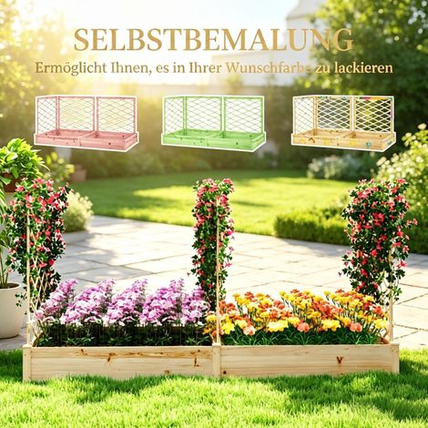 Gartenhochbeet mit 3 modularen Gittern, Holz‑Blumenkasten in Naturholz‑Optik, für Balkon und Terrasse, Maße 222 x 114 x 109 cm (1/5)