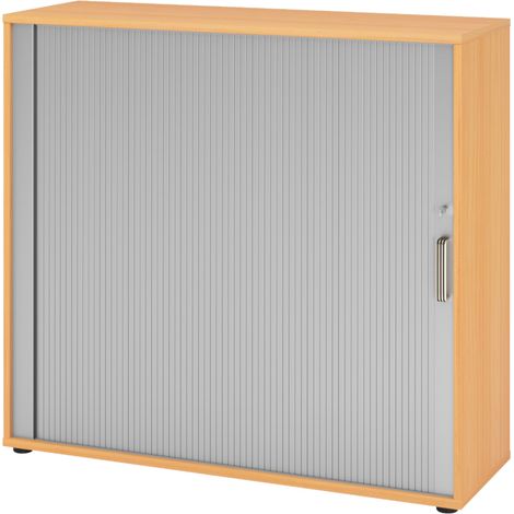 bümö Rollladenschrank office - 3 Ordnerhöhen Buche/Silber (1/5)