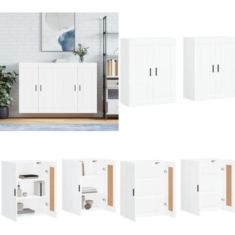 Armoires murales 2 pcs blanc bois d'ingénierie - Armoire Murale - Meuble Rangement - Buffet - Placard Mural - Étagère Murale - Home & Living (1/5)