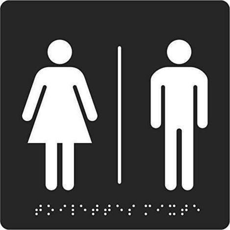 Plaque De Porte Braille - Pour Toilettes Mixtes - Adhésive - Conforme À La Réglementation Accessibilité - 1 Pièce