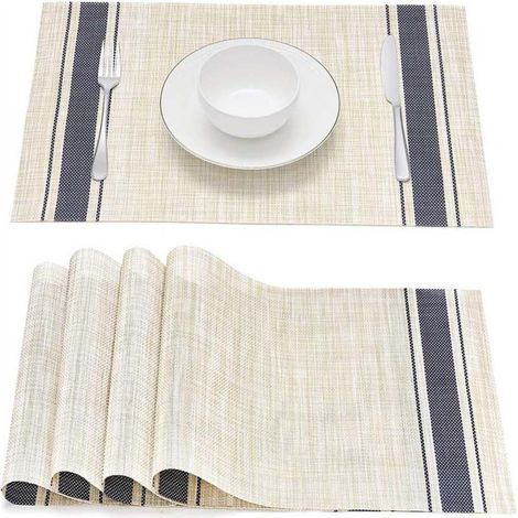 Irovami Sets de table vinyle tissé – lot 4, 45x30 cm, antidérapants, lavables, bleu/blanc (1/5)