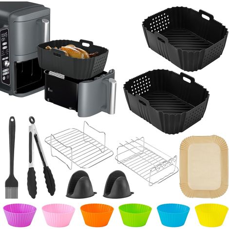 Accessoires pour Friteuse Ninja Double Stack XL 9,5L (SL400EU, SL451EU) - 14 pièces incluant 2 doublures en silicone et grilles inox - Adapté pour Double Stack XL 9,5L & Dual Zone 7,6L-9,5L (1/5)