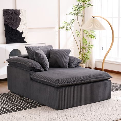 Canapé relax in velluto a coste grigio 177x122x92 cm senza struttura, con ampi braccioli (1/5)