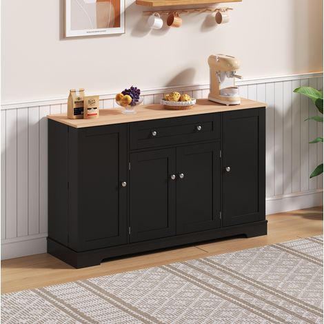 Aparador de cocina de 138 cm con cajón, puertas y estantes regulables, negro DESVIAE (1/5)
