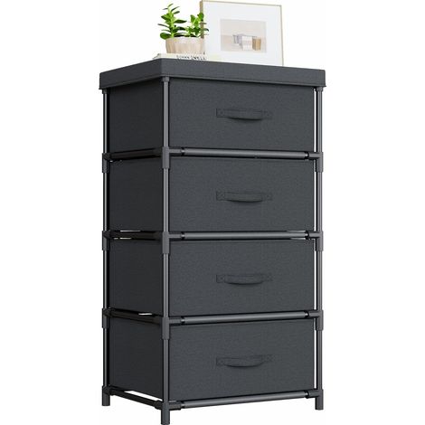 Commode Chambre en Tissu, Cadre en Métal, Meuble 4 Tiroirs Rangement pour Chambre à Coucher, Salon, Couloir et Entree - Noir (1/5)