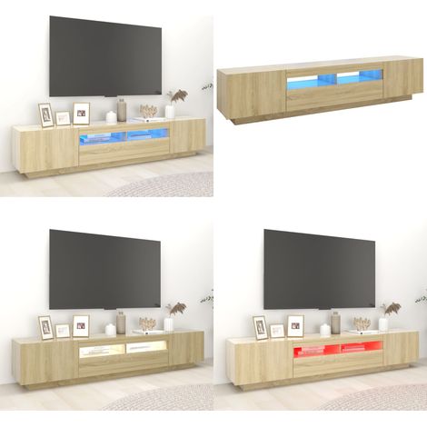 TV-Schrank mit LED-Leuchten Sonoma-Eiche 200x35x40 cm - TV Schrank - Holzwerkstoff Möbel - Sonoma Eiche - LED Beleuchtung - Wohnzimmer Dekoration - Home & Living (1/5)