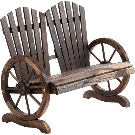 Banc de jardin 2 places en bois massif, avec accoudoirs, supportant jusqu'à 250 kg, style rustique, idéal pour le jardin, la terrasse et autres espaces extérieurs. Dimensions : 108 x 66 x 95 cm. Coule