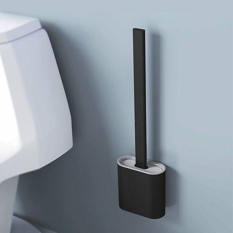 YMYNY Brosse de toilette en silicone et support, brosse de toilette amovible à long manche, montage au sol / mur avec base de filtre à eau pour les coins et les petits espaces entre la toilette et le (1/3)