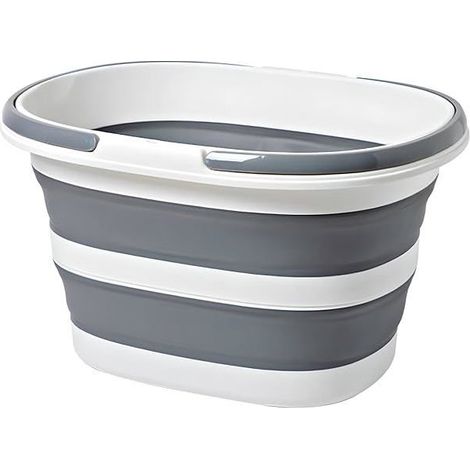 Seau pliable gris 16 L avec poignée et couvercle souple, pour camping, pêche et lavage auto (1/4)