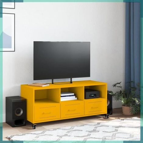 846695 Meuble TV jaune moutarde 100,5x39x43,5 cm acier (1/5)