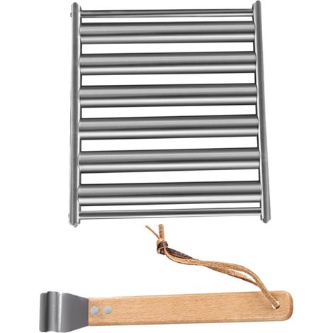 Grill Rack pour Saucisses Acier Inoxydable avec Poignée Bois Barbecue (1/5)
