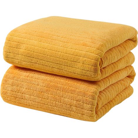 Serviette De Bain - Fleece Corail - 75 x 35 cm - Absorbante Douce Pour Adulte - Usage Multifonctionnel À La Plage À La Maison En Fitness - 2 Pièces (1/2)