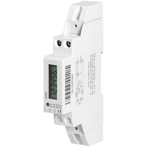 Single Phase Electric Meter 40A DIN Rail Electric 230V Under Meter Single Phase with Impulse Output S0 2000 imp/kWh Consumption (Digital 6+1)