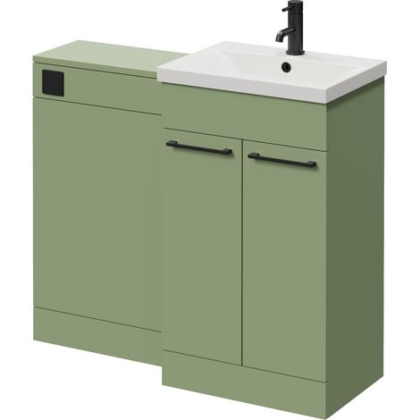 Napoli 390 Olive Green 1000mm 2 Door Vanity Unit Toilet Suite with Glide Basin - 1000mm - Matt Black 160mm HandleWithout Kingston Toilet Pan