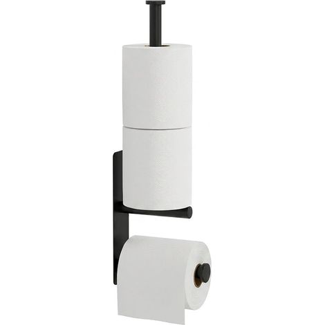 Porte-papier toilette noir - Sans perçage - En acier inoxydable - Auto-adhésif - Pour salle de bain - Noir (1/5)