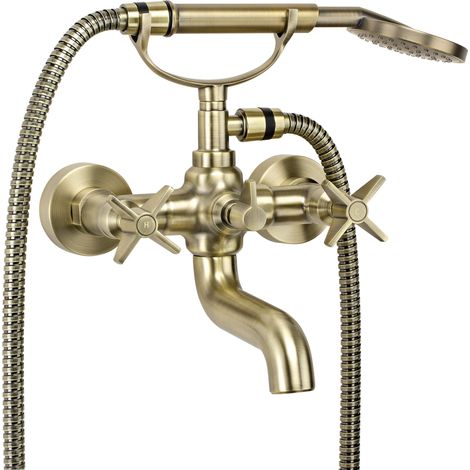 Miscelatore per vasca a doppia leva con doccetta colore ottone spazzolato Deante Temisto BQTM11D  Ottone spazzolato
